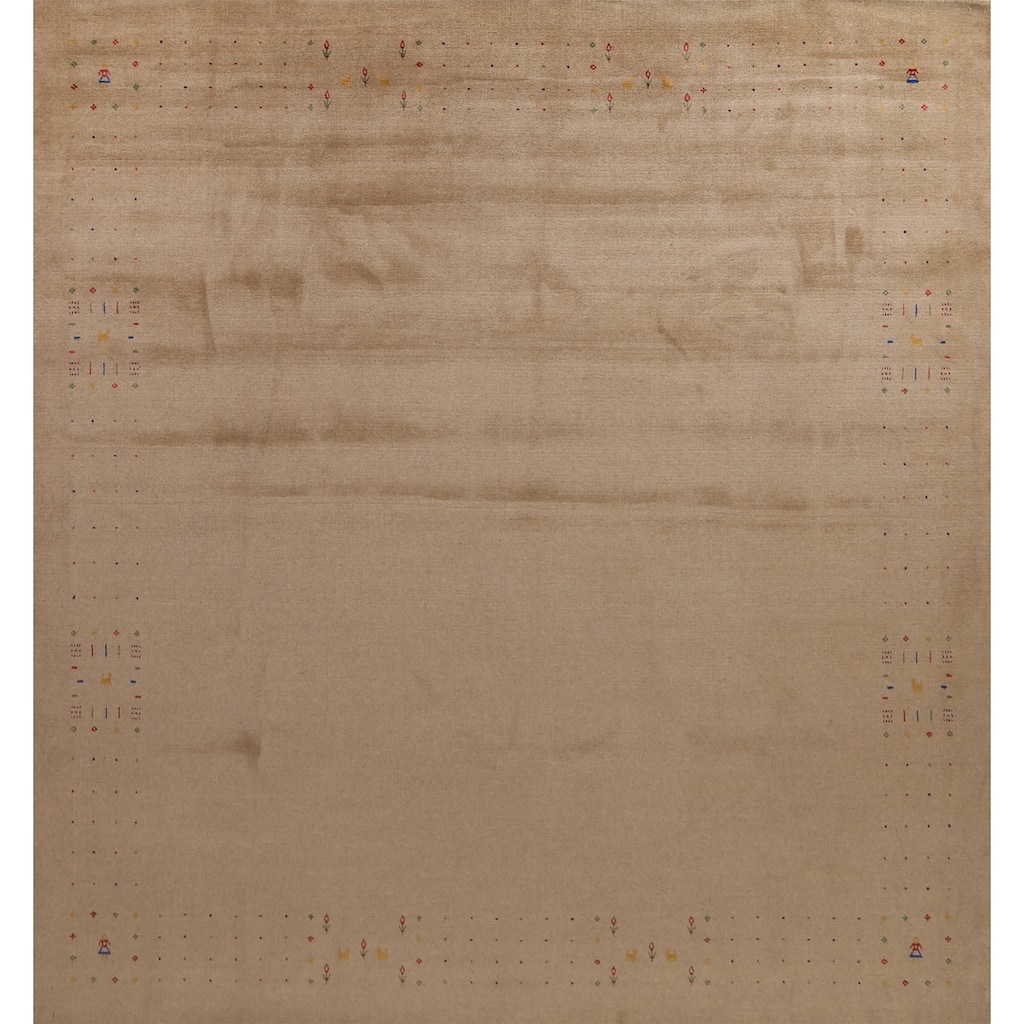 Tribal Gold Gabbeh Area Square Area Rug Handmade Wool Carpet - 9'7"x 9'11"