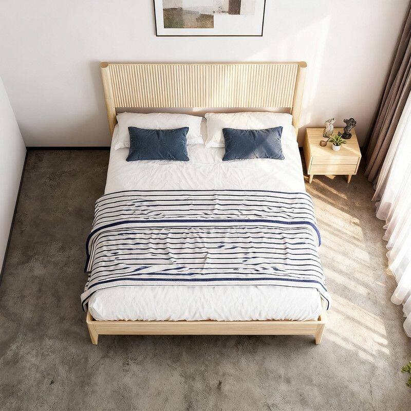 Solid Wood Twin Bed Frame Platform Bedframe with Headboard Grille Style