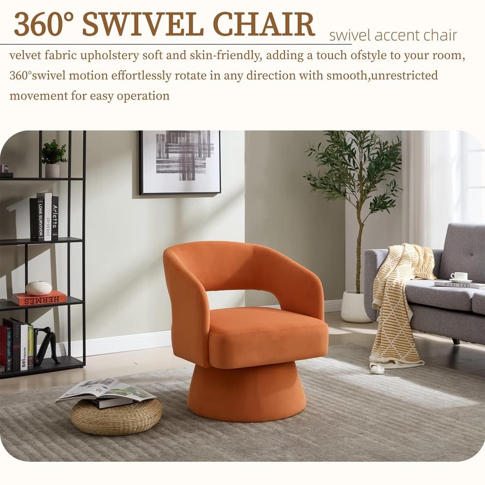 Velvet Swivel Barrel Chair, Accent Chair Armchair with Rotation Club Chair & Curved Ergonomic Back