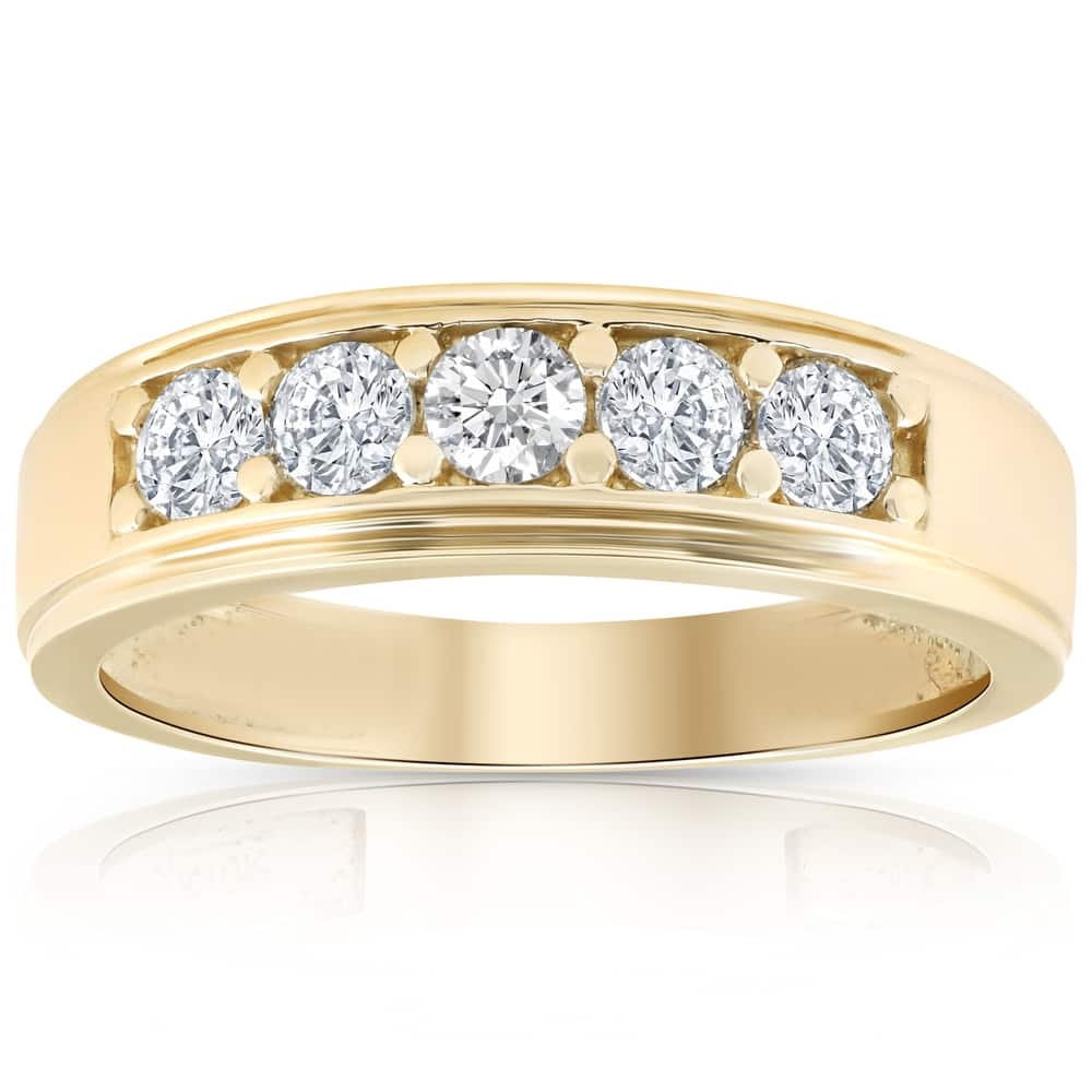 Bliss Diamond 1 Ct Diamond Ring Mens High Polished Yellow Gold Wedding Anniversary Band