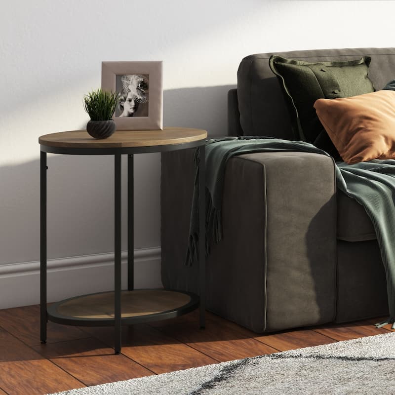 WYNDENHALL Alrich Industrial 18 inch Wide Metal Round Accent Side Table - 18 W x 18 D x 24 H - Warm Grey