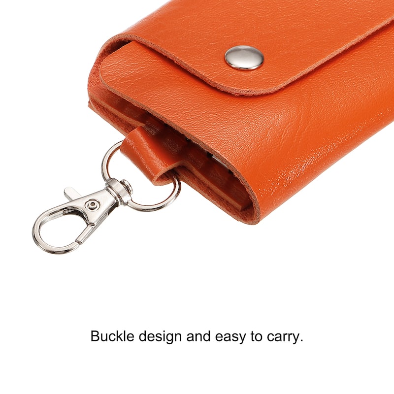 Key Case Cover, 1 Pack PU Leather 6 Keychain Holder Key Sleeve, Orange - 10.8x 6.5cm