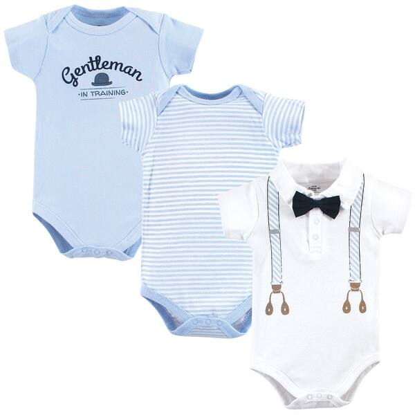 slide 1 of 1, Little Treasure Baby Boy Cotton Bodysuits 3pk, Light Blue Suspenders 0-3 Months - Light Blue Suspenders