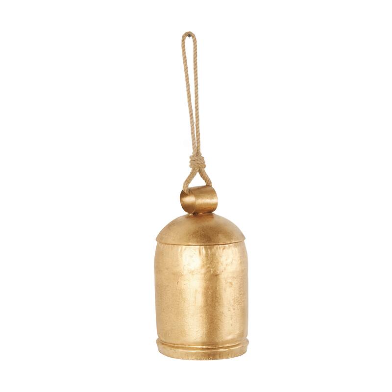 Gold Metal Indoor Outdoor Decorative Bell with Jute Hanging Rope