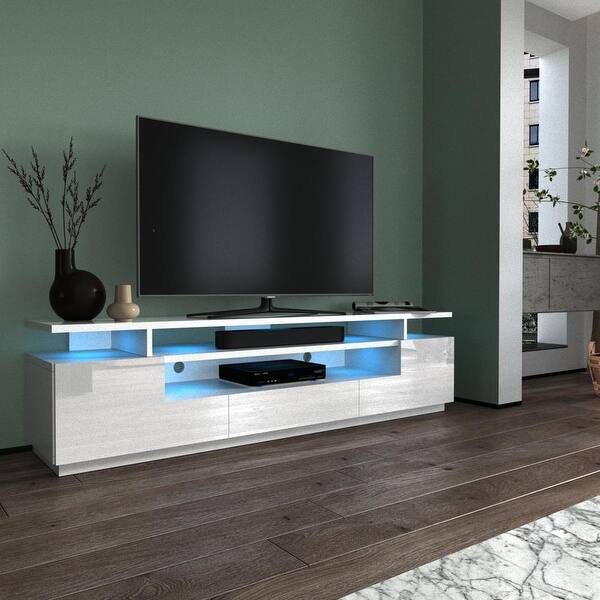 Strick Bolton Sparkes 77 Inch High Gloss Tv Stand With Led Lights Overstock 26283649 Home theater system design living room furniture buys stand picture glass tv stand with bracket for 55inch big lcd/ led tv. strick bolton sparkes 77 inch high