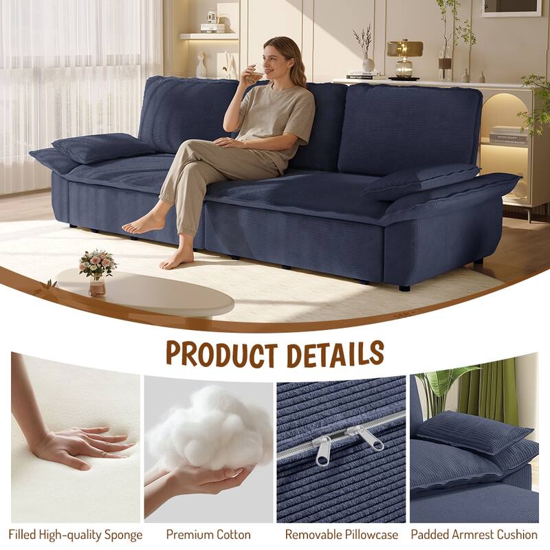 94.5" Corduroy Sofa Bed, 3-in-1 Convertible Sleeper Sofa Couch, Pull Out Sofa Bed, Space-Saving Upholstered Sofa