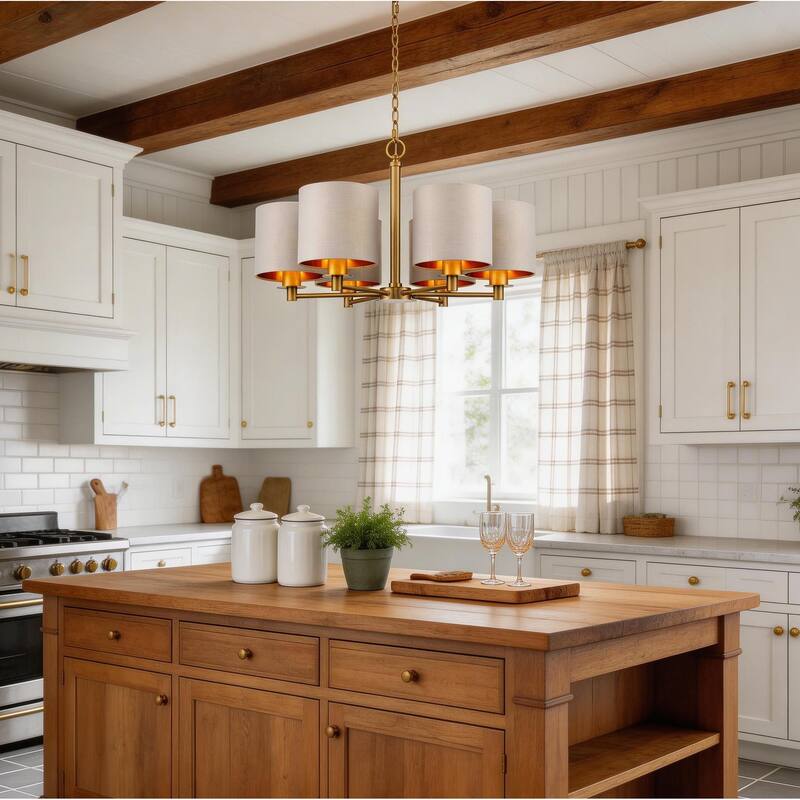 Modern Chandelier Dining Room Pendant Light Fixture Drum Fabric Shade