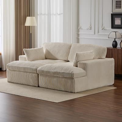 Modular Corduroy Upholstered Sectional Sleeper Sofa Bed with Double Chaise Lounge Chairs Livingroom Oversized Deep Seat Loveseat