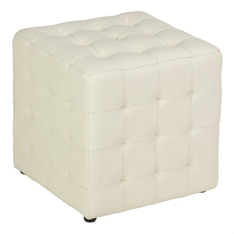 Cortesi Home Charli Tufted Cube Ottoman in 100% Genuine Leather, Cream