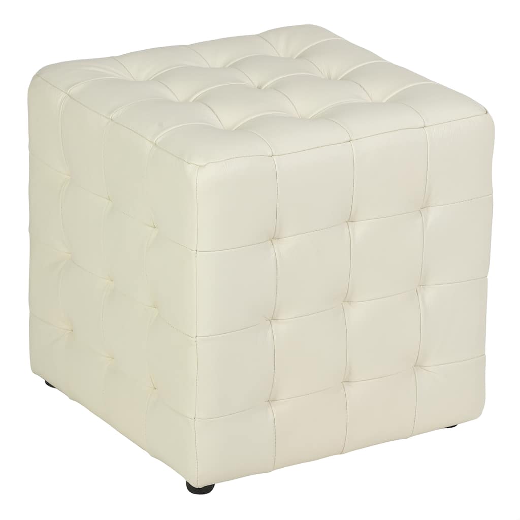 Cortesi Home Charli Tufted Cube Ottoman in 100% Genuine Leather, Cream