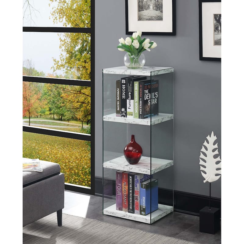 Convenience Concepts SoHo 4 Tier Glass Tower Bookcase - White Faux Marble