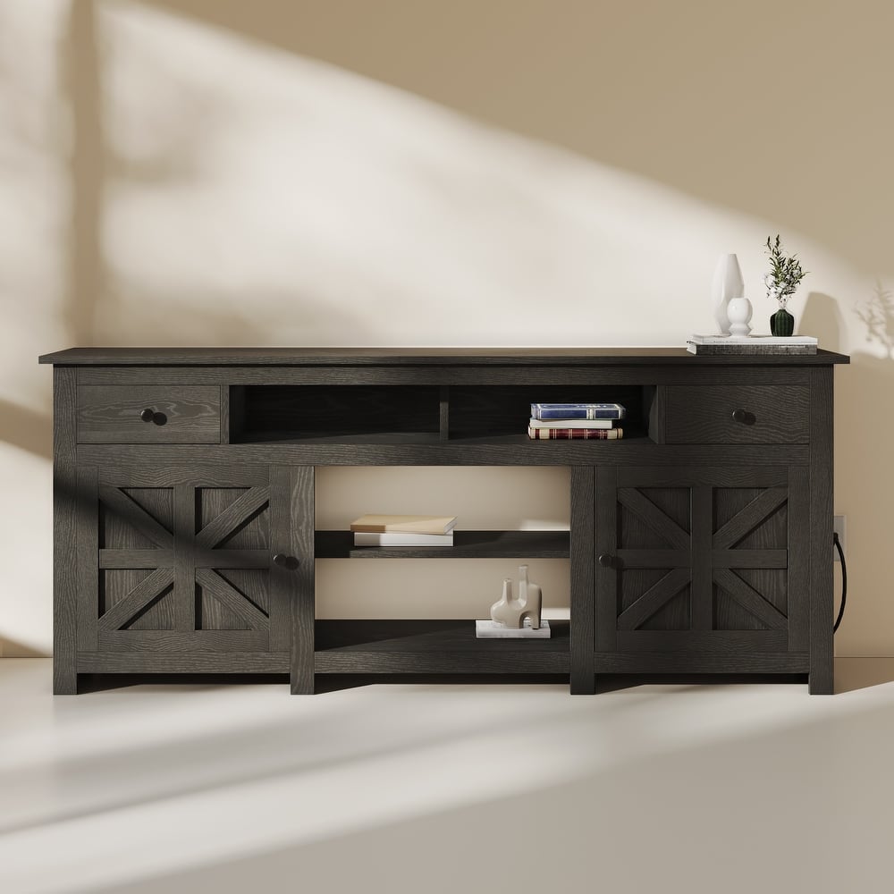 Moasis 70"W Farmhouse TV Stand, Entertainment Center with Power Outlet