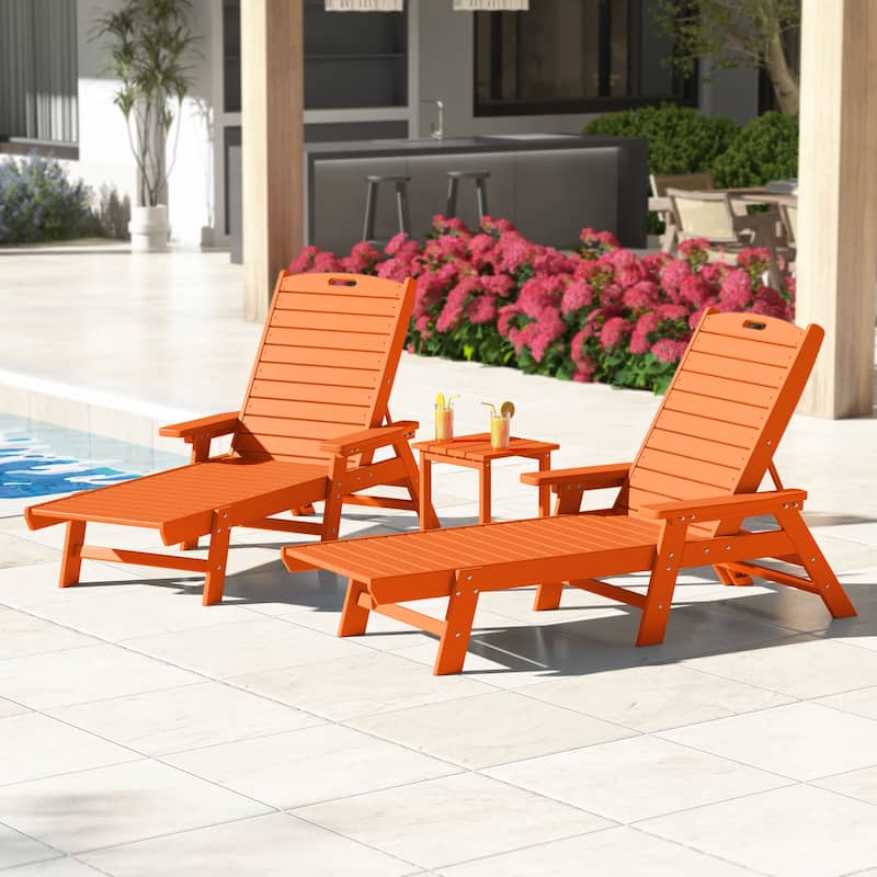 Laguna Hdpe All Weather Outdoor Patio Pool Reclining Chaise Lounges With Square Side Table (3-Piece Set)