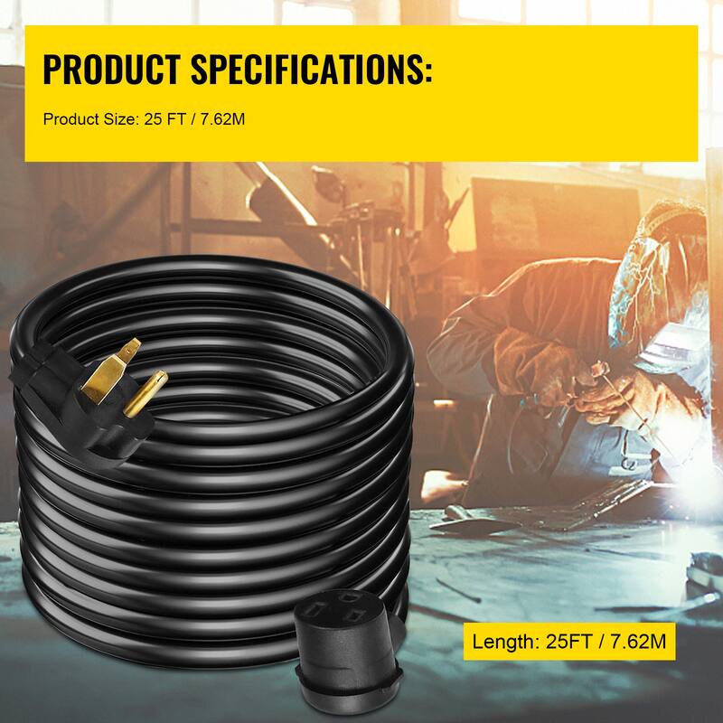 Welder Extension Cord 40Amp 25ft 250V, Welding Power Cord with NEMA 6-50 Plug 8 Gauge 3 Prong