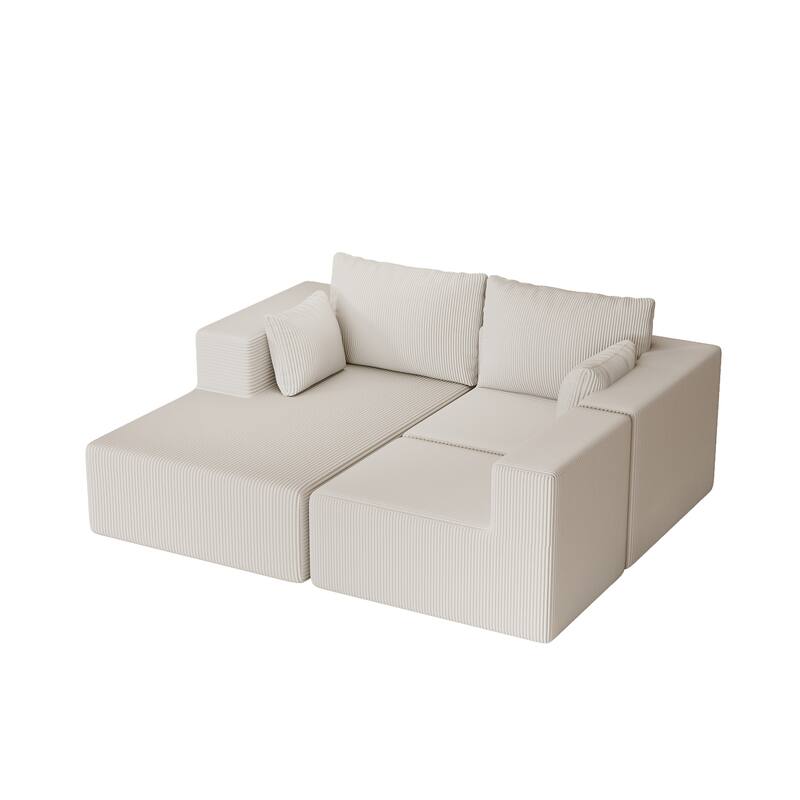 L Shaped Sectional Foam Sofa, Upholstered Corduroy Fabric Sofa, Modular Cloud Couch with Chaise Lounge & Removable Covers