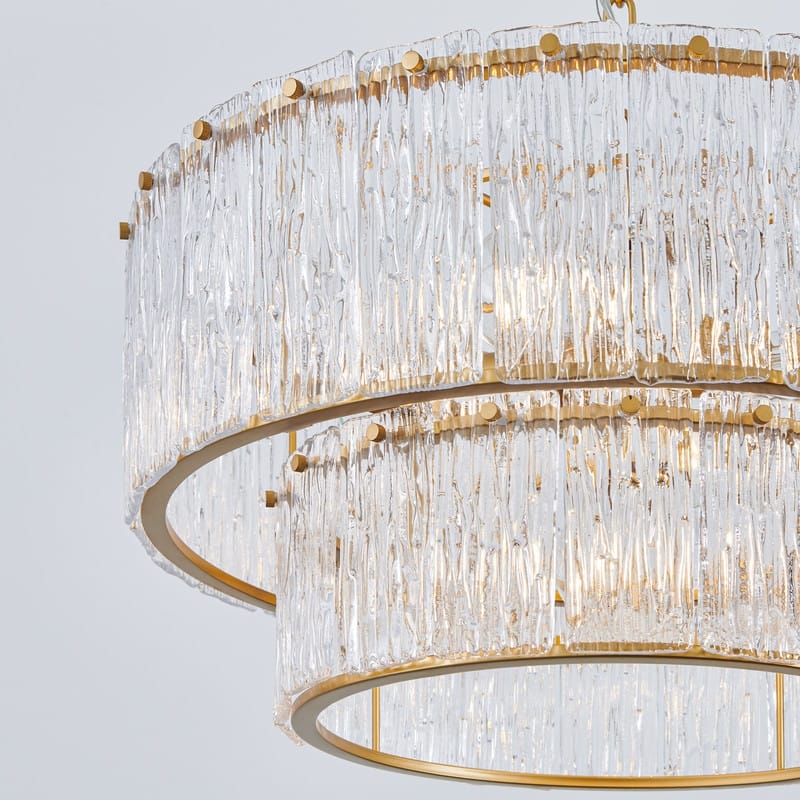 KAWOTI 2-Tier Modern Glam Chandelier with Textured Glass