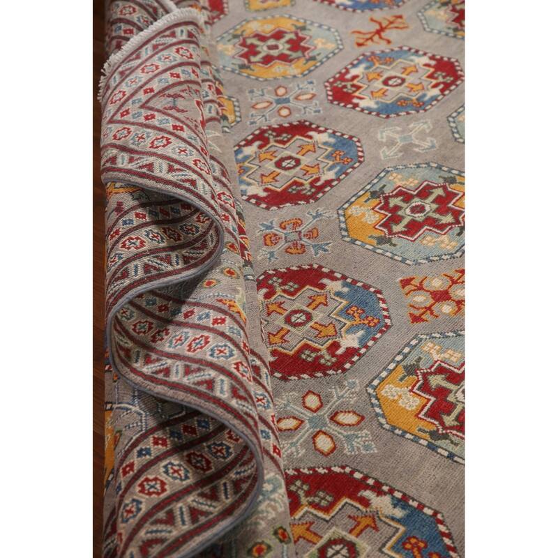 Large Geometric Kazak Oriental Area Rug Hand-Knotted Wool Carpet - 10'3"x 13'7"