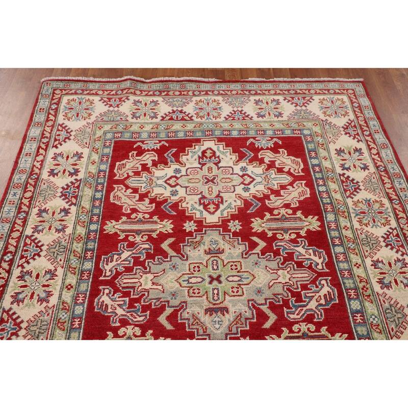 Red Kazak Oriental Area Rug Hand-Knotted Bedroom Wool Carpet - 5'1" x 6'8"