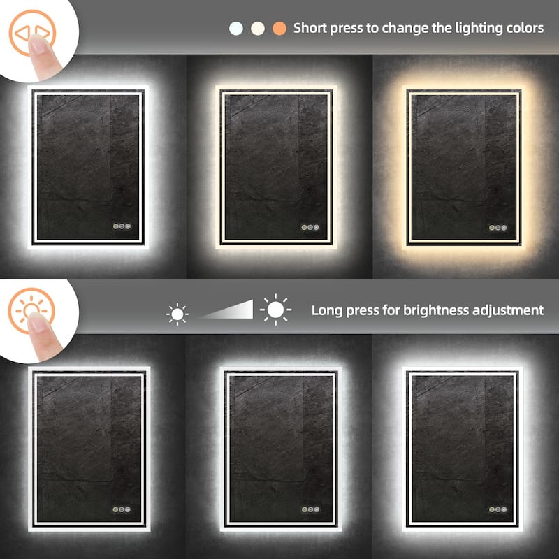 Illuminated Bathroom Mirror Anti-Fog Wall Mounted Dimmable Backlit