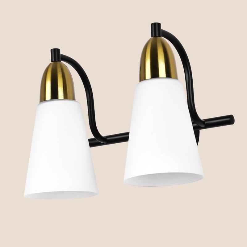 Modern Black Bathroom Vanity Light with Frosted Glass Shades & Gold Accent, Minimalist Wall Sconces