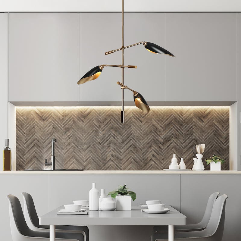 3-Light Unique Modern Black Gold Chandelier Metal Island Pendant Light for Dining Room - D 33.8" x H 23.2"
