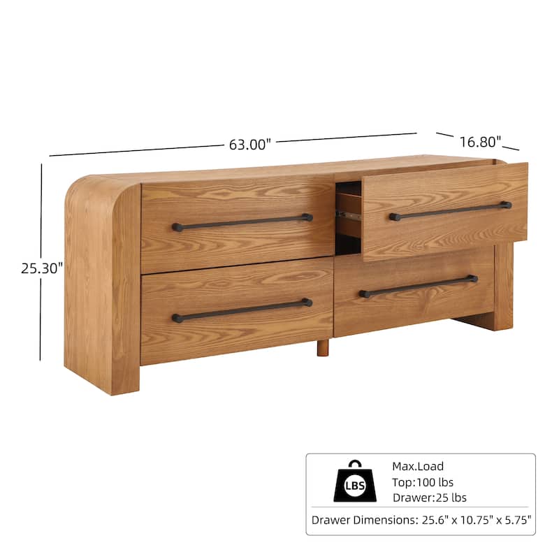 Christopher Knight Home - Nova Contemporary Natural Ash Veneer 4-Drawer Dresser with Sleek Black Handles