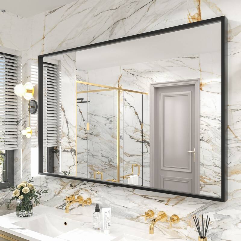Aluminum Alloy Framed French Cleat Mounted Tempered Glass Wall Vanity Mirror - 55" x 36"