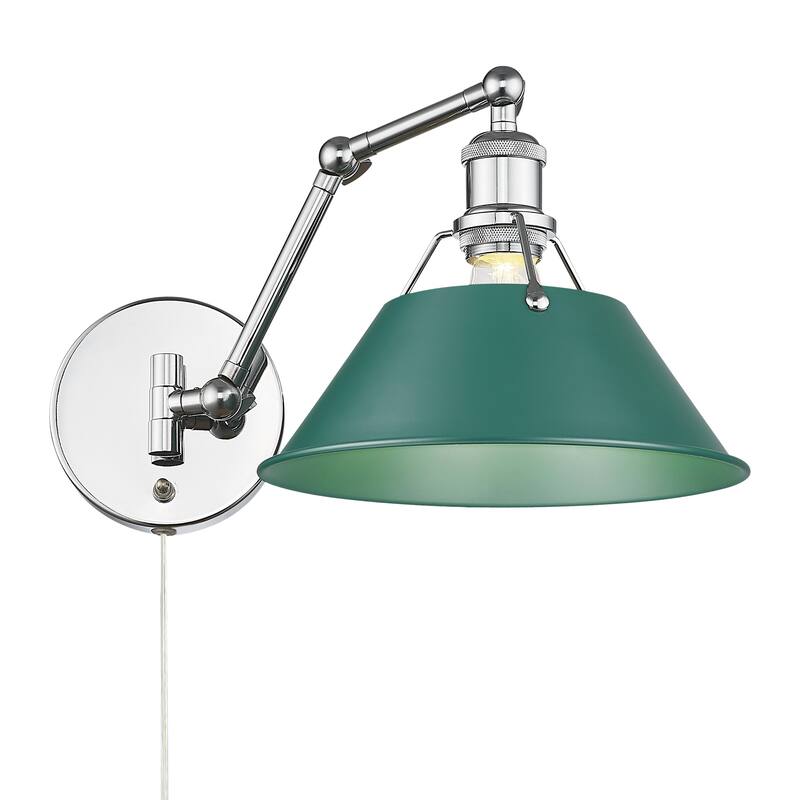 Yep by Golden Lighting Orwell 1-light Swing Arm Wall Lamp in Chrome and Pine Green shade - 1 Light Articulating Wall Sconce