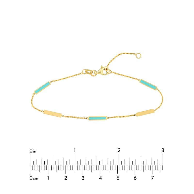 Curata 14k Yellow Gold 7.25" Light Blue enamel Alternating Bar Station Bracelet
