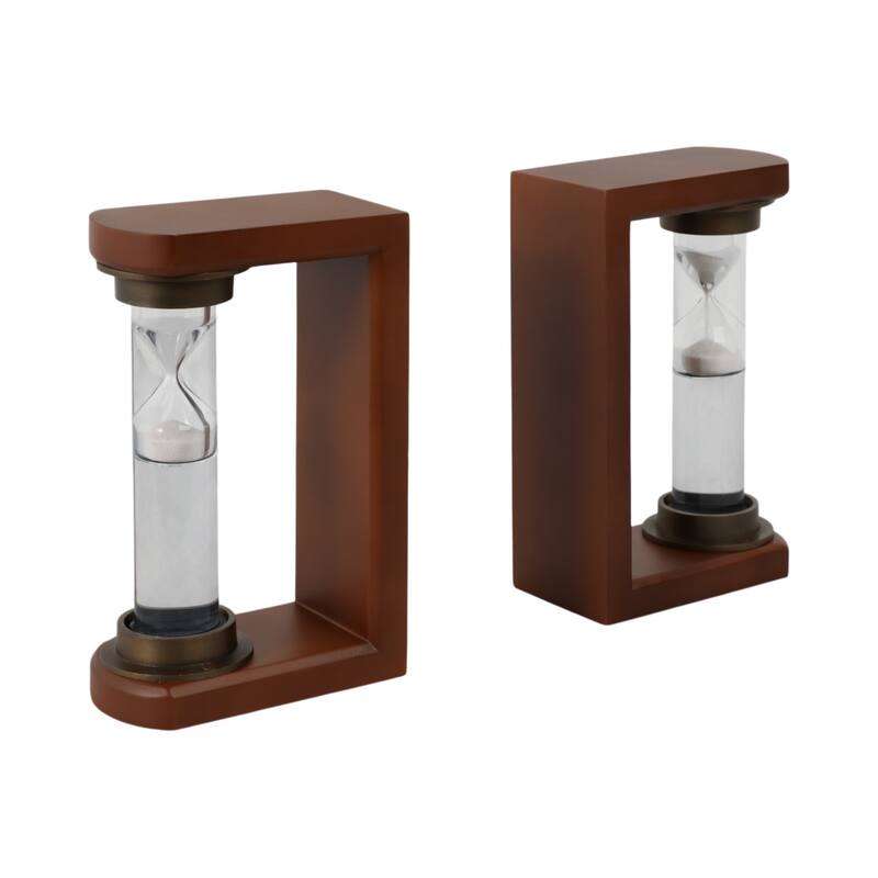 Decorative Hourglass Sand Timer Bookends - Set of 2, 8", Brown - 10.0"