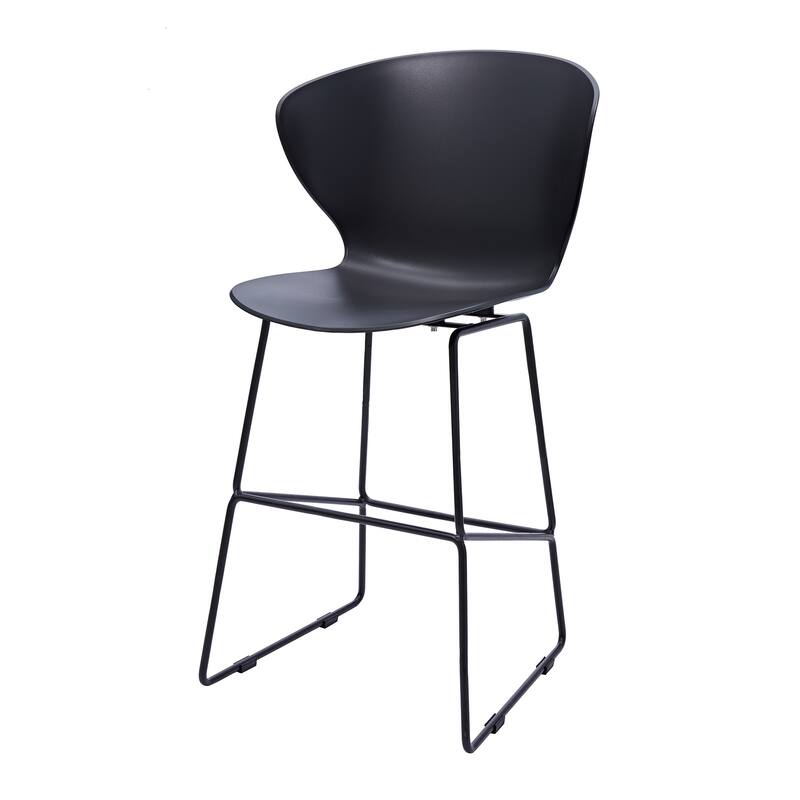HomeRoots Set of Two 26" Black Heavy Duty Plastic and Metal Low Back Counter Height Bar Chairs