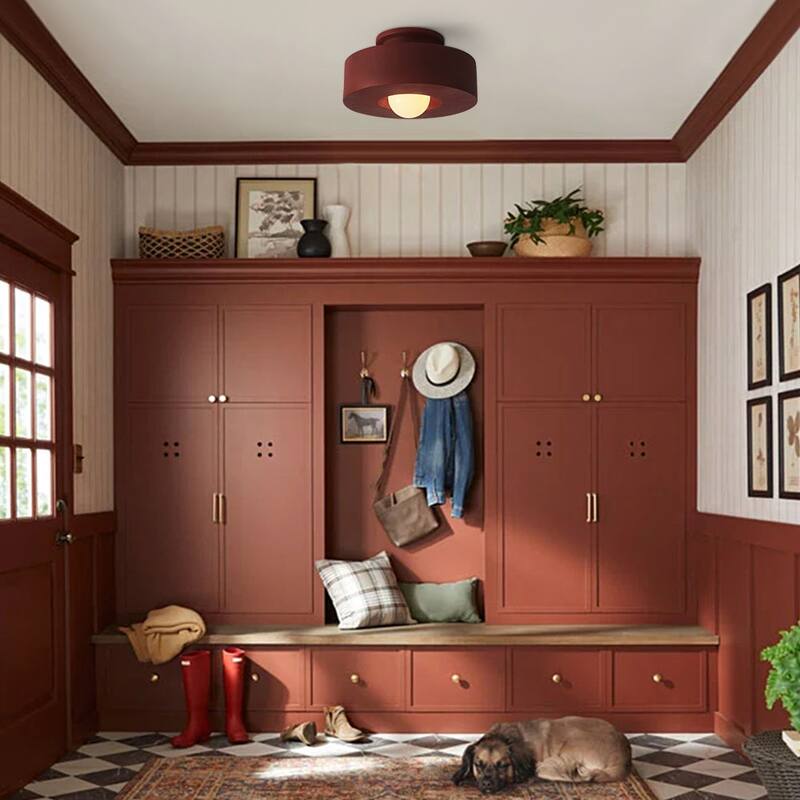 Shaker Resin Round Drum Single Semi Flush Mount Ceiling Light