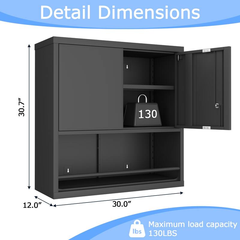 2 Doors Metal Storage Cabinet Kitchen Pantry Cabinet With Adjustable Shelves Tall Steel Cabinet Locker