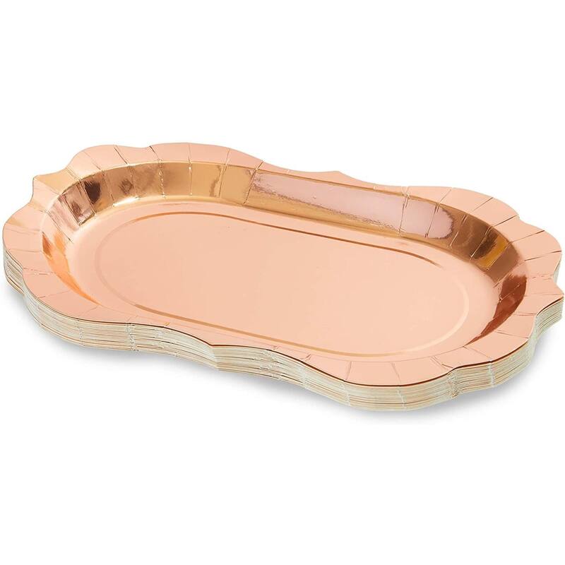 Vintage Rose Gold Foil Paper Serving Trays for Parties (9 x 13 In, 24