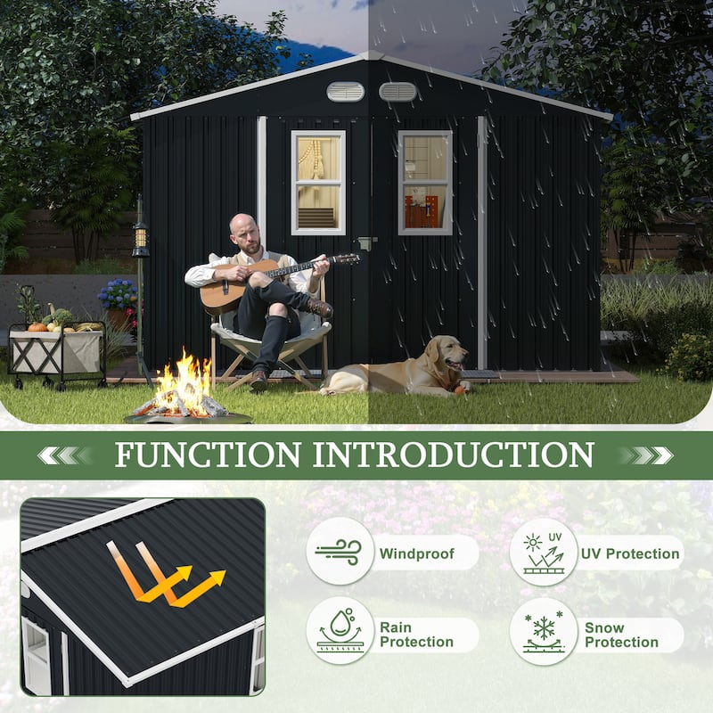 8x10 Outdoor Storage Shed with 4 Daylight Windows and Lockable Doors