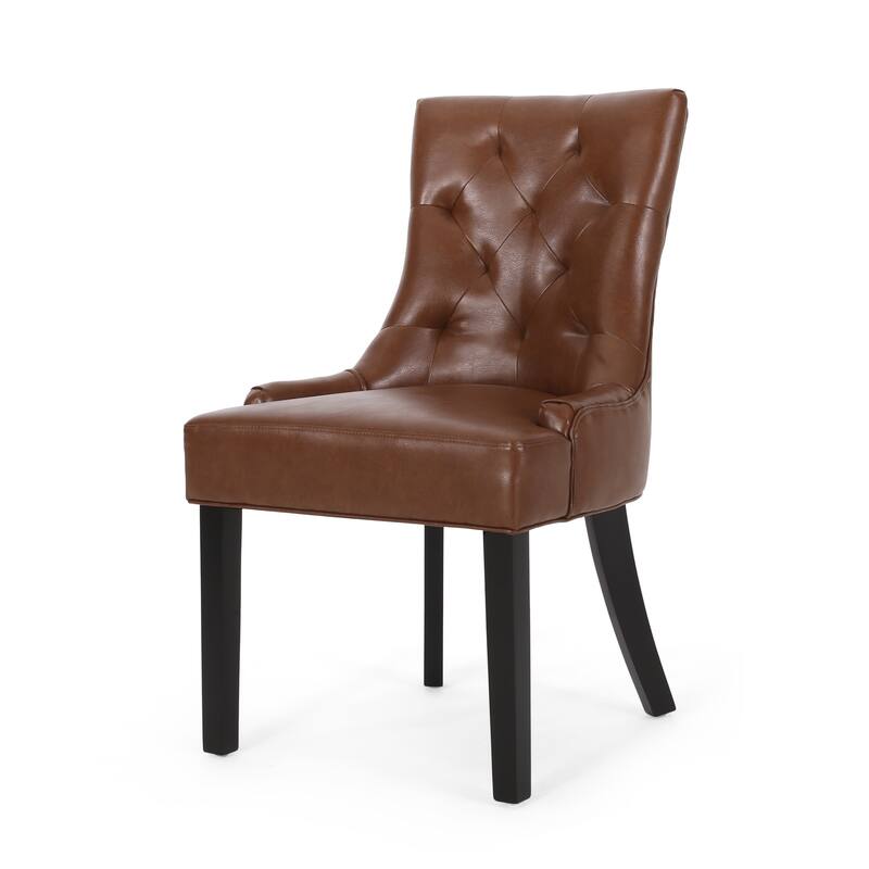 Dining Chairs Set of 2, Tufted Faux Leather Dining Room Chairs with Wood Legs, High-Backed Upholstered Chairs for Kitchen