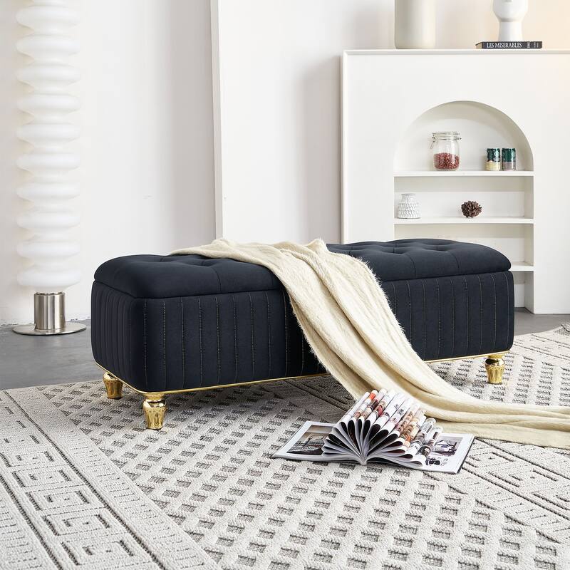 47.24''W Storage Ottoman,Upholstered Velvet Fabric Storage Ottoman with Safety Hinge for Living Room & Bedroom