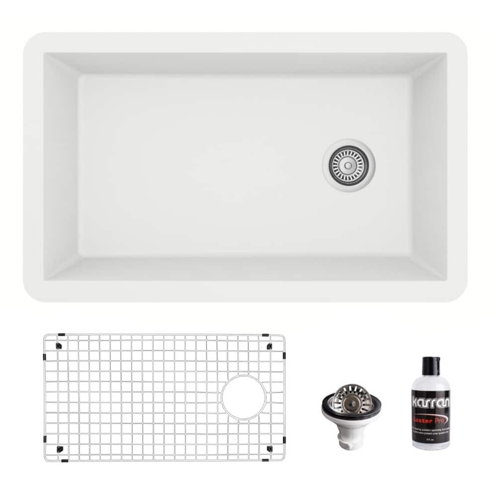 Karran Undermount Quartz 32 in. Single Bowl Kitchen Sink Kit