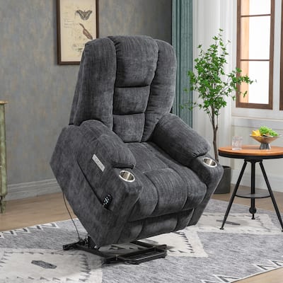 Grey Chenille Power Lift Recliner Chair with Stand Assistance, USB Ports