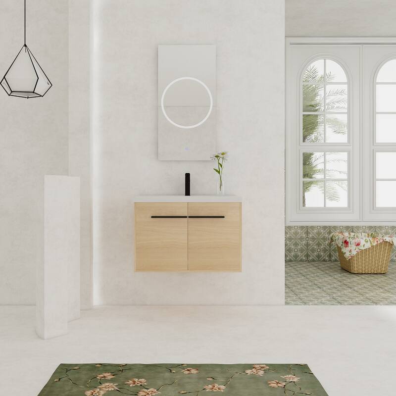 GDFStudio - Levistar Modern Wall-Mounted Bathroom Vanity Set with Scratch-Resistant Resin Sink & Soft Close Doors