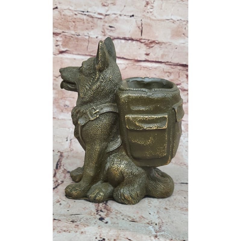 German Shepherd With Backpack Bronze Sculpture - Working Dog Canine Art
