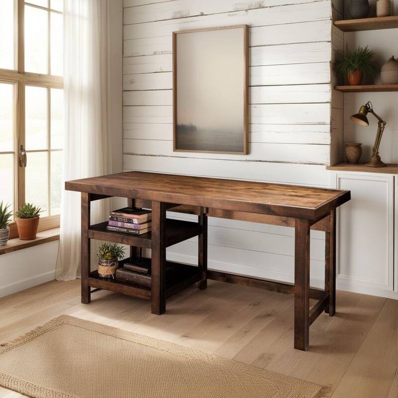 Bridgevine Home Sausalito 60 inch Workstation Desk, No Assembly Required, Whiskey Finish
