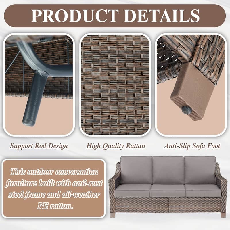 Wicker Rattan Outdoor Sofa Ottoman Set - Brown