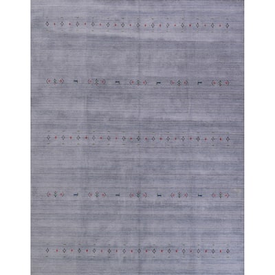 Hand Knotted Oriental 100% Wool Carpet Tribal Animal Pictorial Navy Blue & Blues Gabbeh Area Rug - 9' 9'' X 8' 2''
