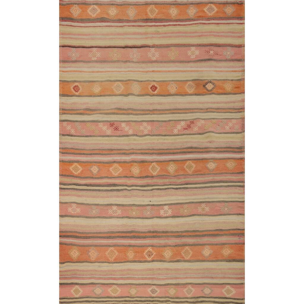 Hand Woven Oriental 100% Wool Carpet Southwestern Tribal Multi-Colored Kilim Area Rug - 9' 0'' X 6' 1''