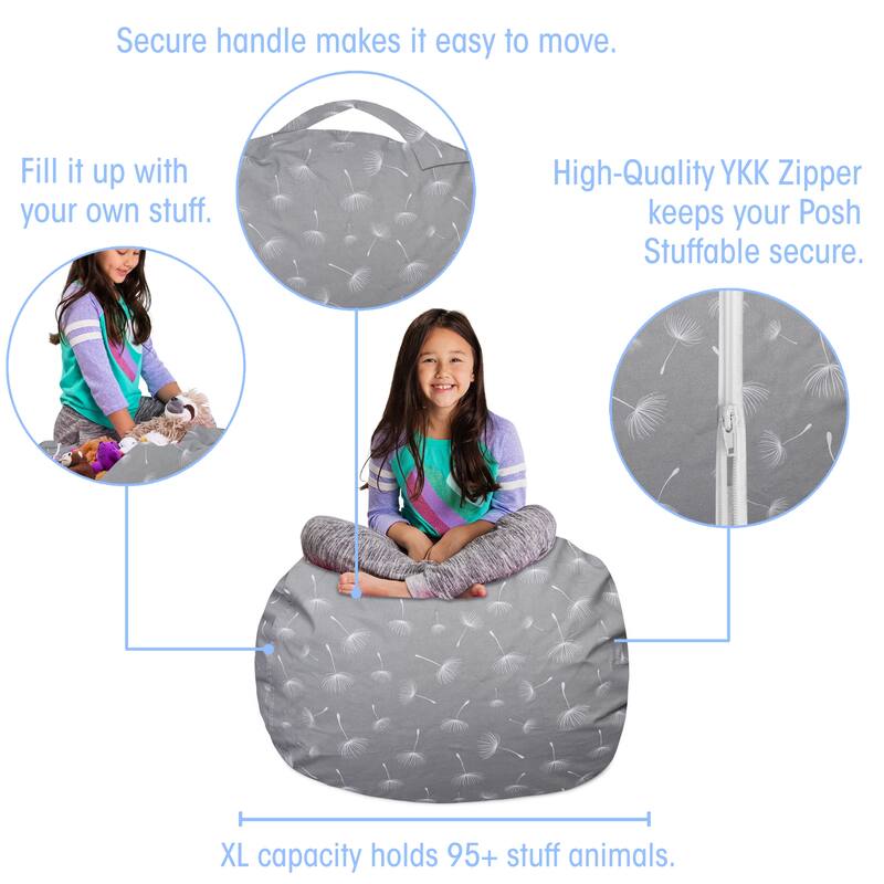 Kids Bean Bag Chair Cover Stuffed Animal Storage or Toy Organizer