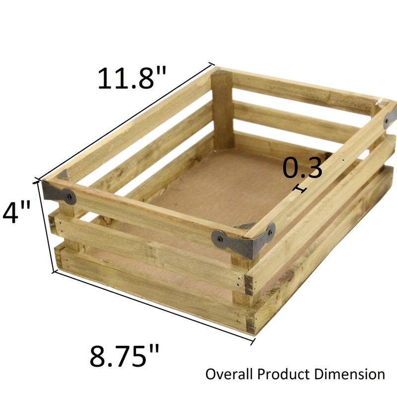 Natural wood crate with metal corner design