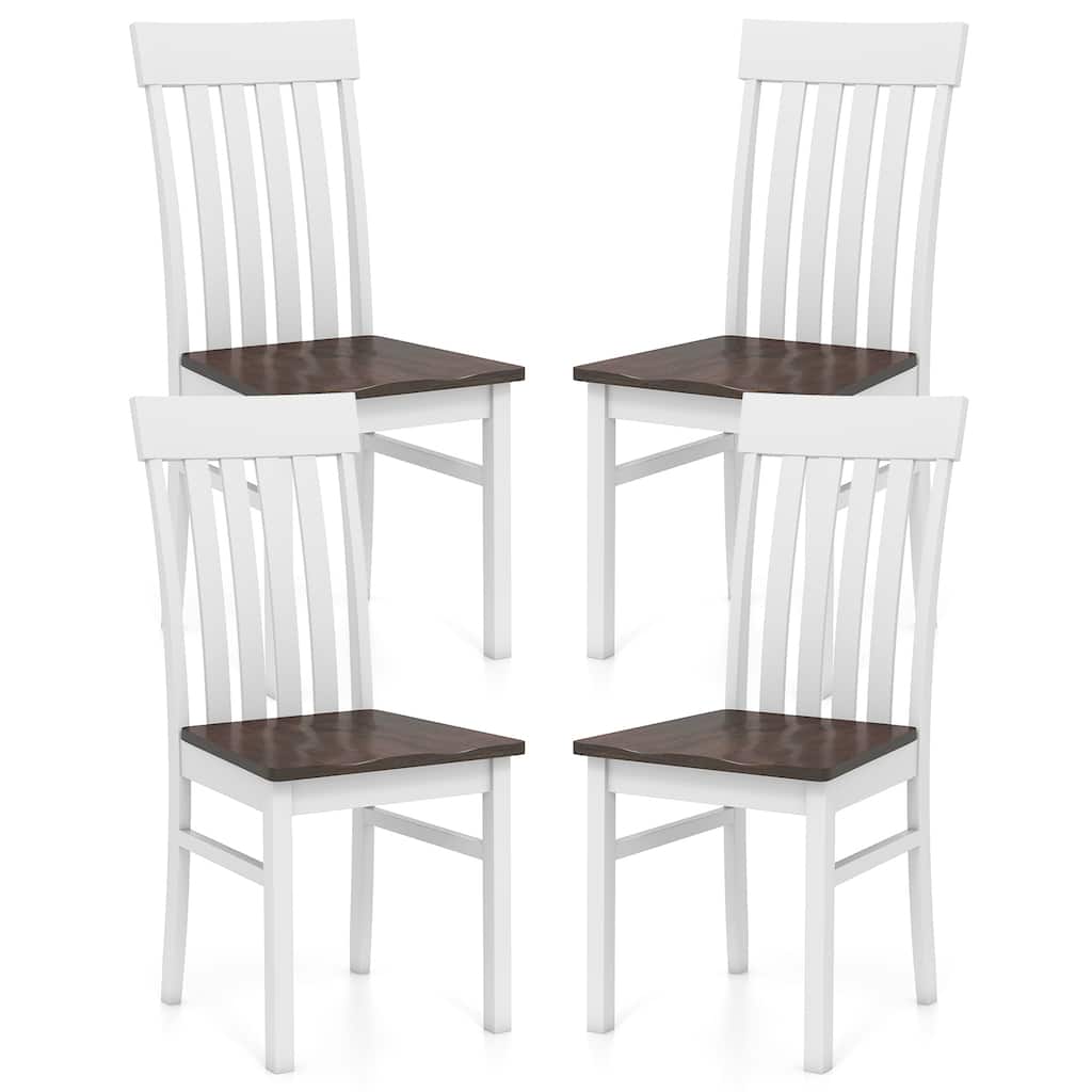 Gymax Dining Chairs Set of 4 w/Slatted High Backrests Concave Seats