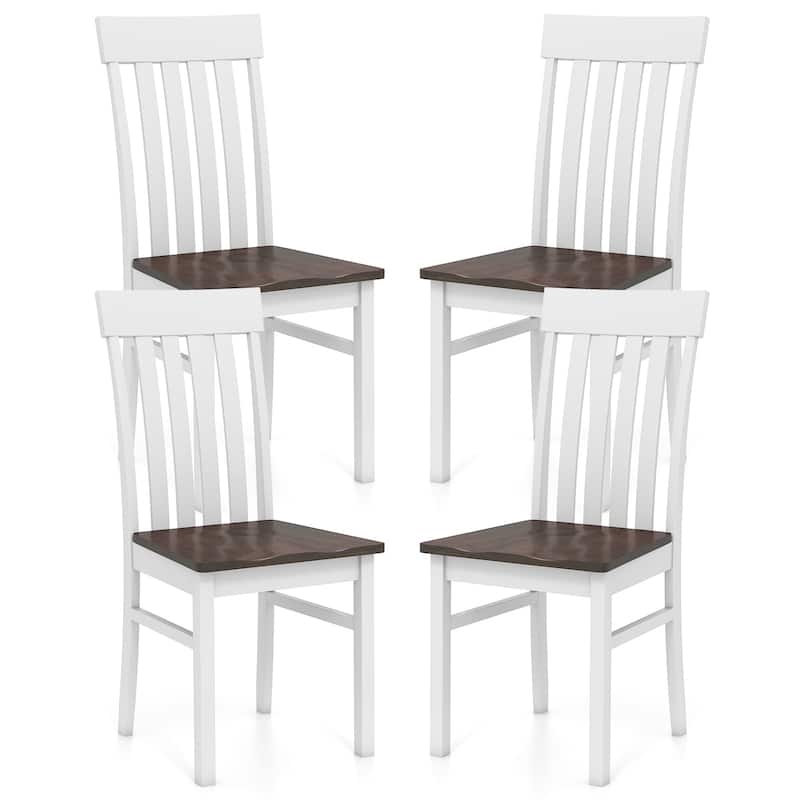 Gymax Dining Chairs Set of 4 w/Slatted High Backrests Concave Seats - White - Set of 4
