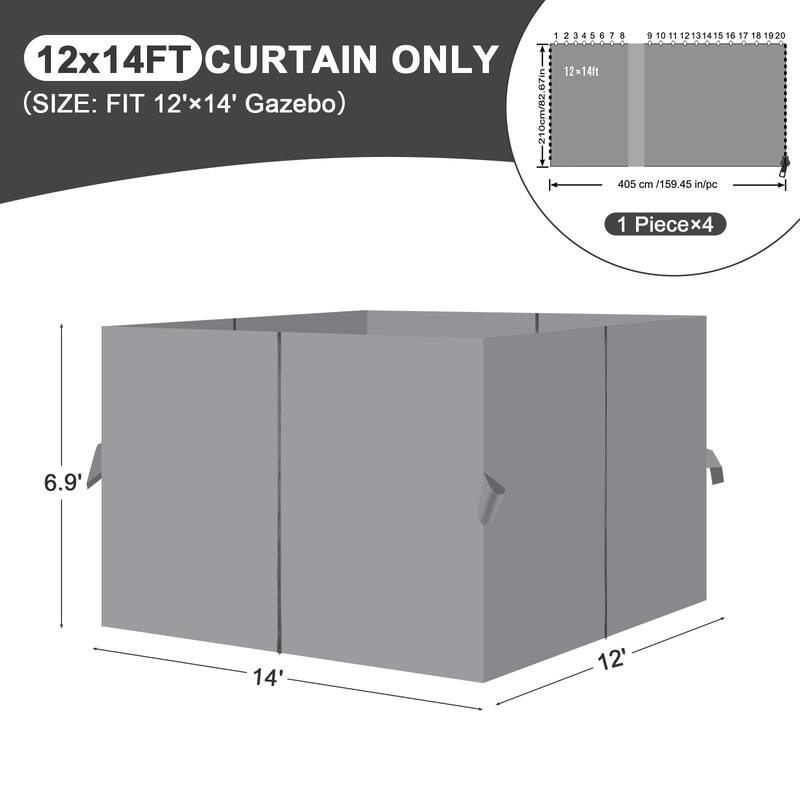 Aoodor Gazebo Curtain Replacement - Patio Privacy Curtains with Double Zipper(Curtain Only)